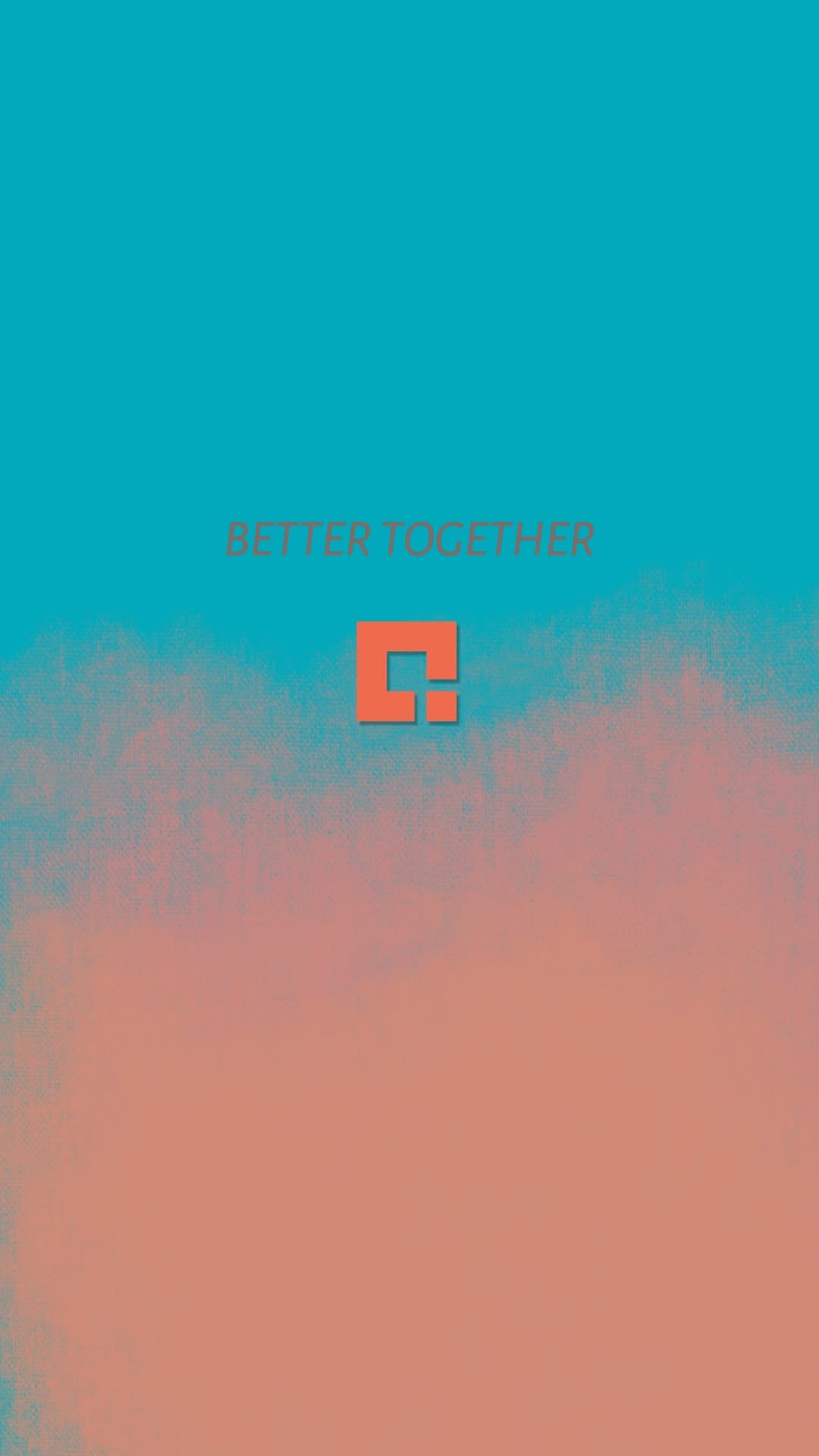 Blue sky with pink clouds, orange logo, and text 'BETTER TOGETHER' in the center.