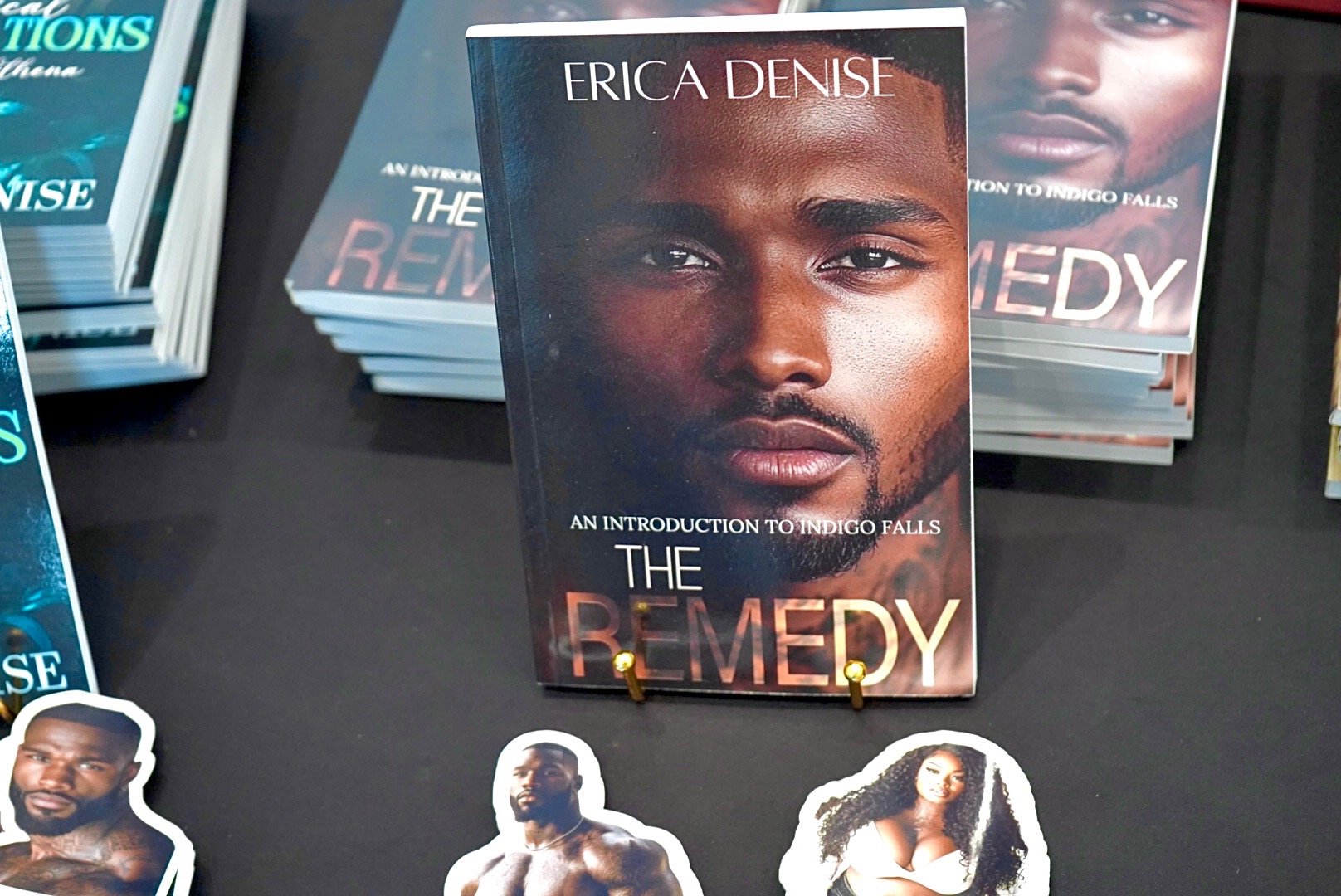Book titled 'The Remedy' by Erica Denise with a close-up of a person's face on the cover.
