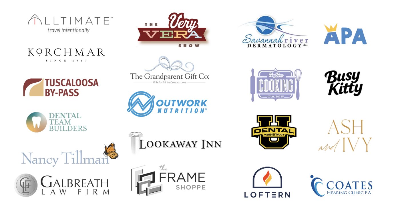 Collection of various business logos including Alltimate, Very Vera, APA, Tuscaloosa BY-PASS, and others.
