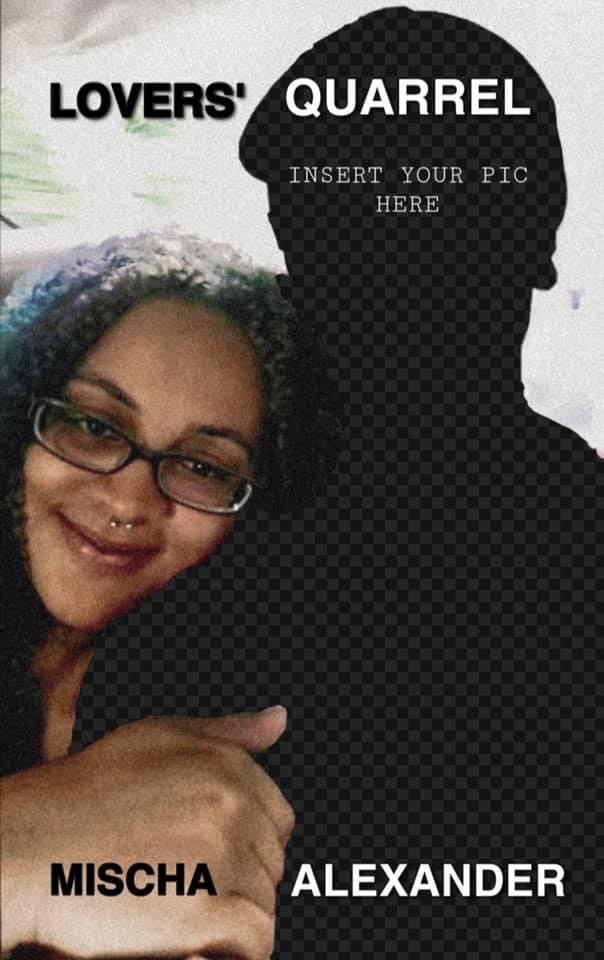A woman with glasses smiling next to a silhouette with text, and names 'MISCHA' and 'ALEXANDER'.
