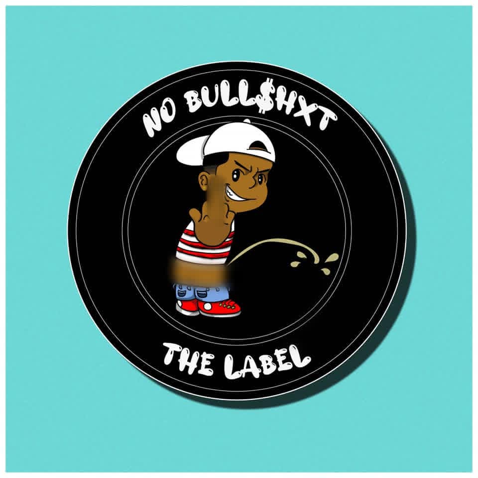 A cartoon character with a cap, striped shirt, and sneakers, holding a spray can, inside a circular label with text.