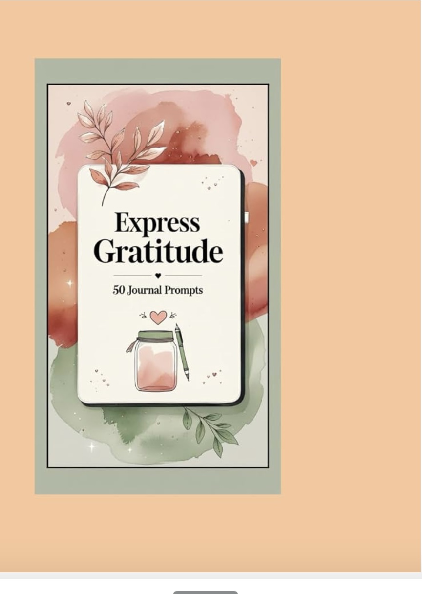 Book cover titled 'Express Gratitude' with watercolor background and a jar illustration, on a peach background.